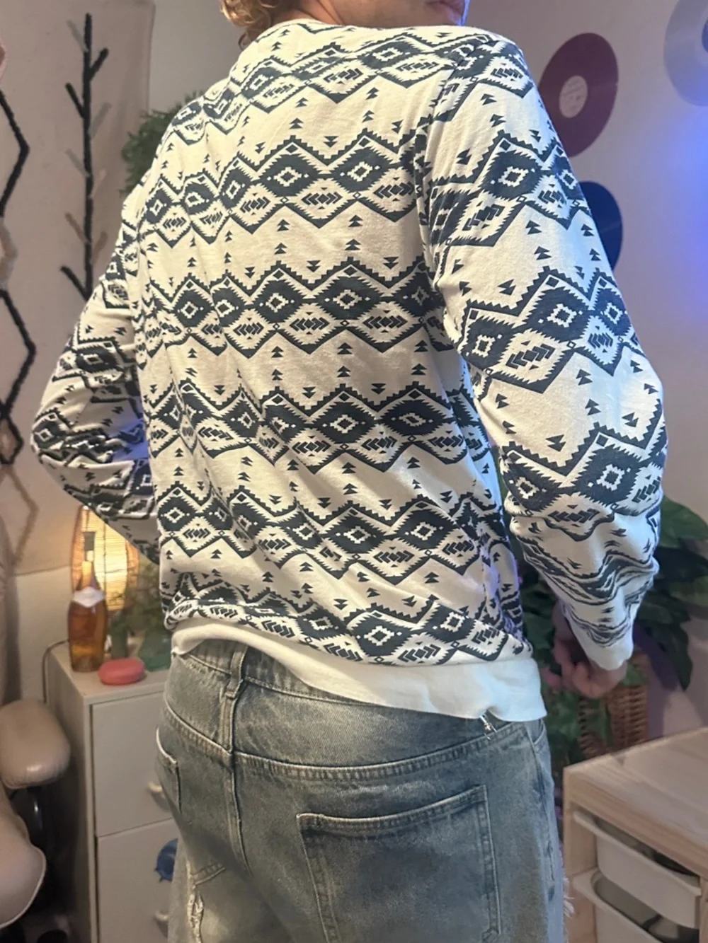 21men Cream and Dark Blue Aztec Crewneck Sweater - Picture 4 of 13